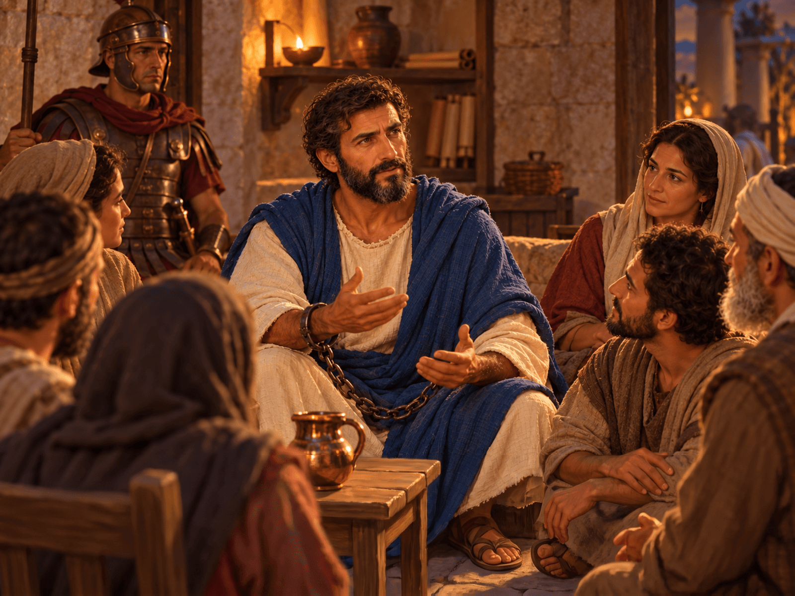 A painting of Paul teaching visitors in his rented house in Rome