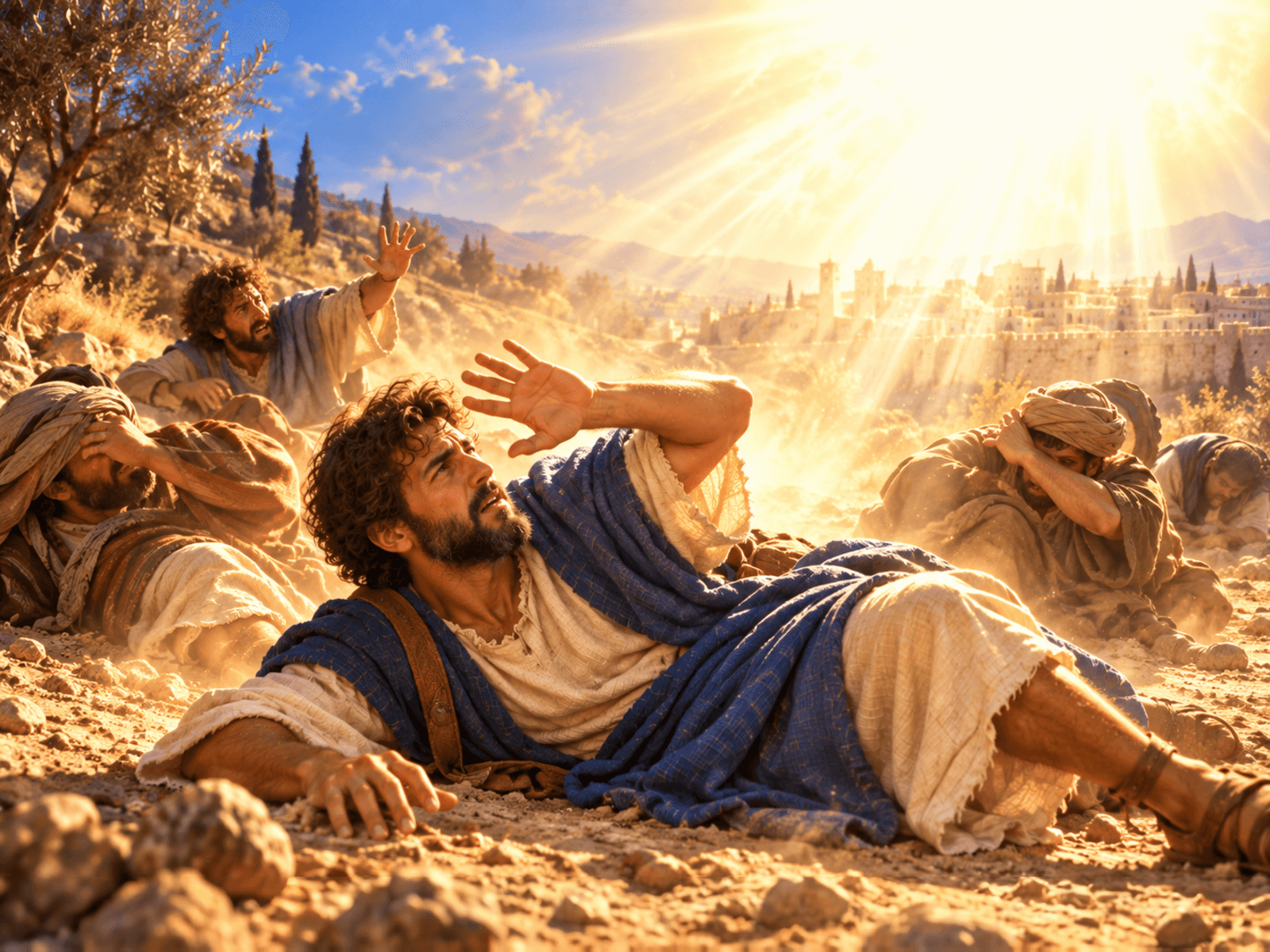 A painting of Saul struck down by a light from heaven on the road to Damascus
