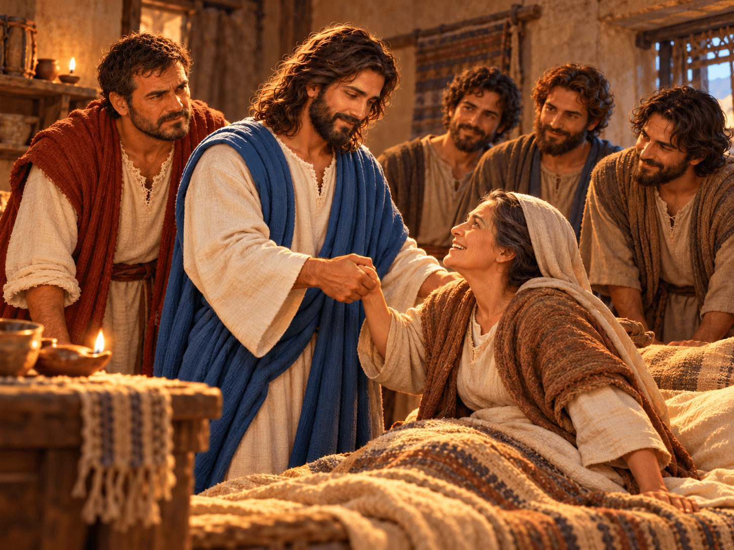 A painting of Jesus raising Peter's mother-in-law from her sickbed