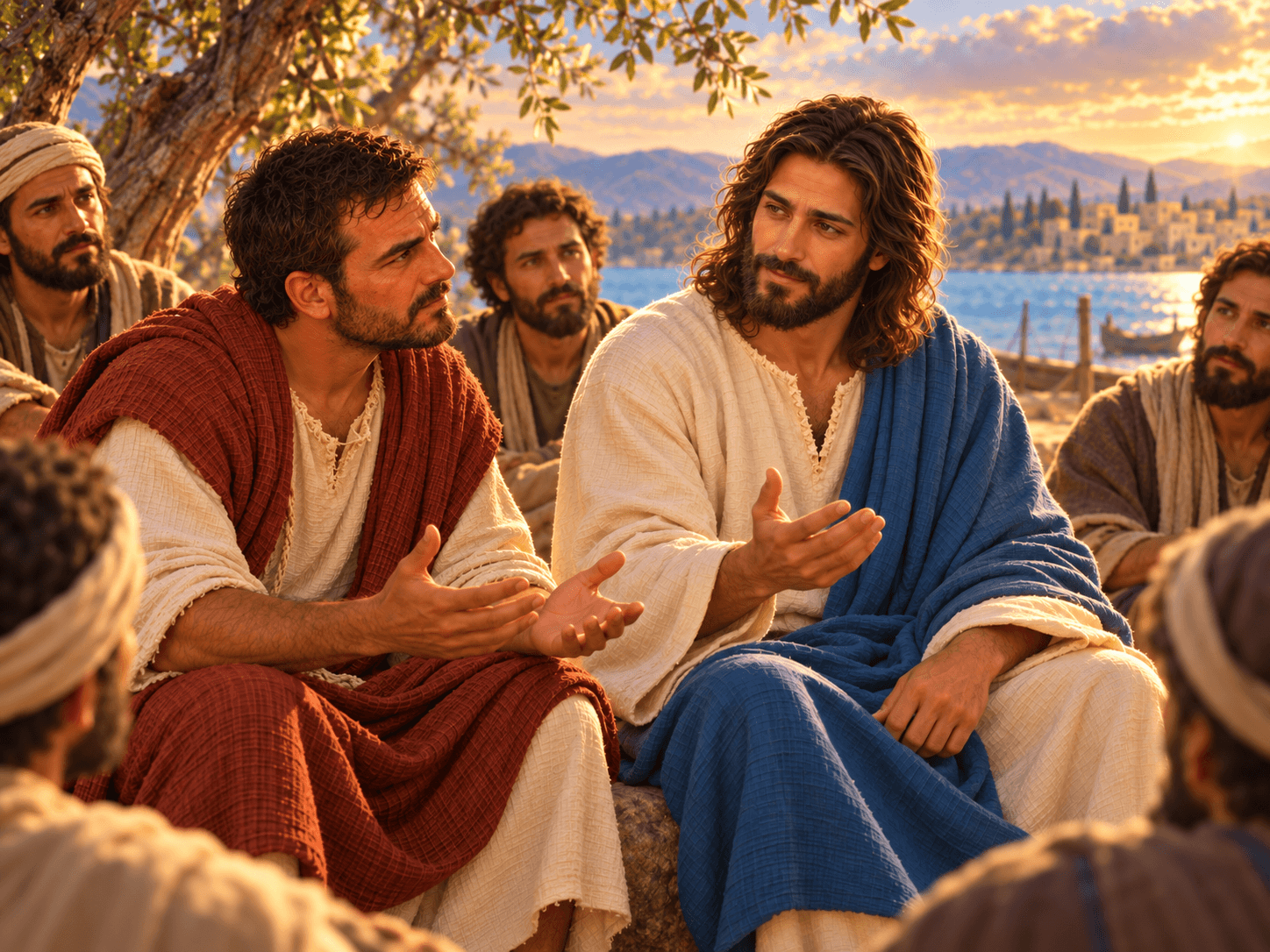 A painting of Peter asking Jesus how many times to forgive