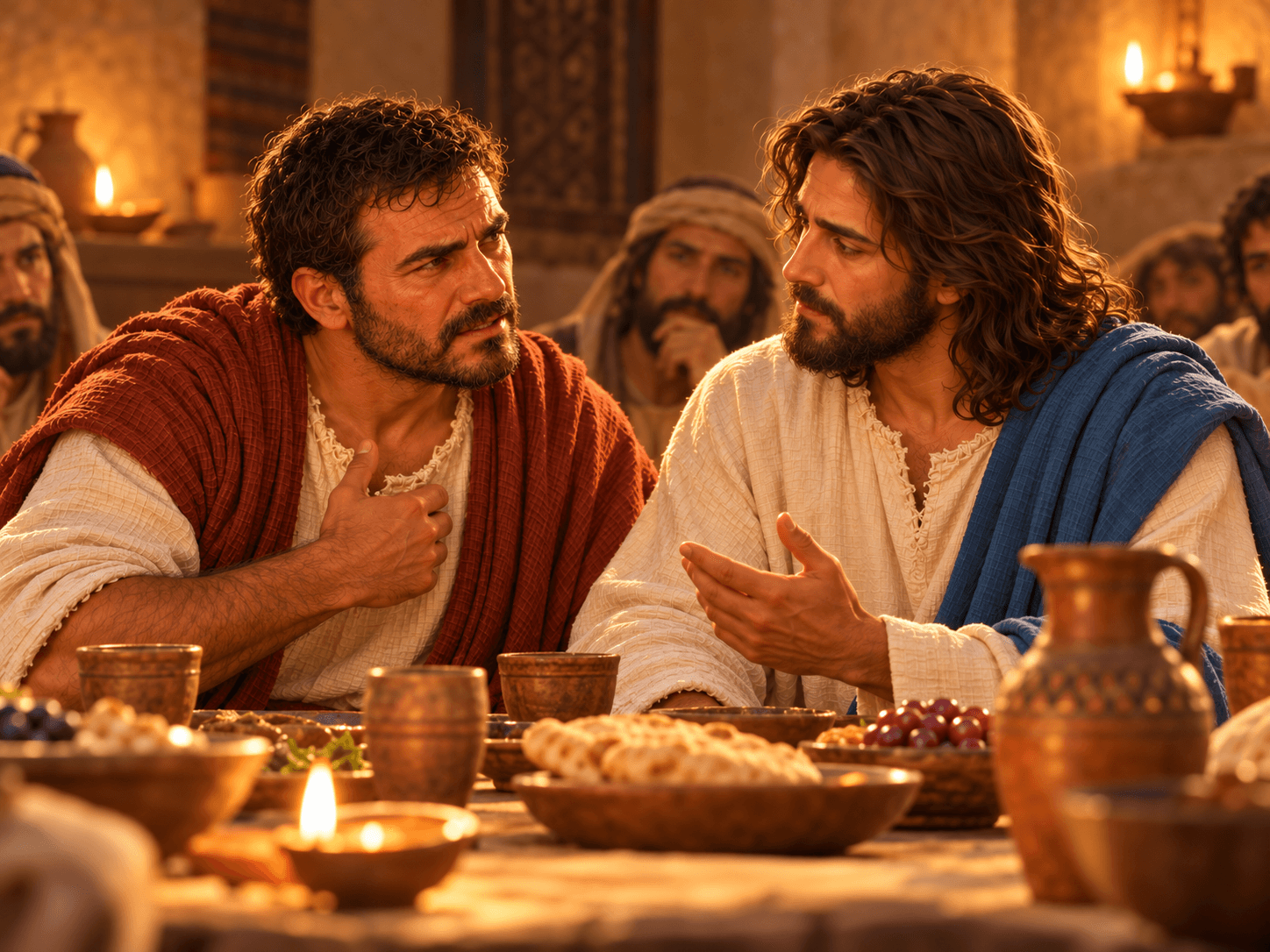 A painting of Jesus telling Peter he will deny him